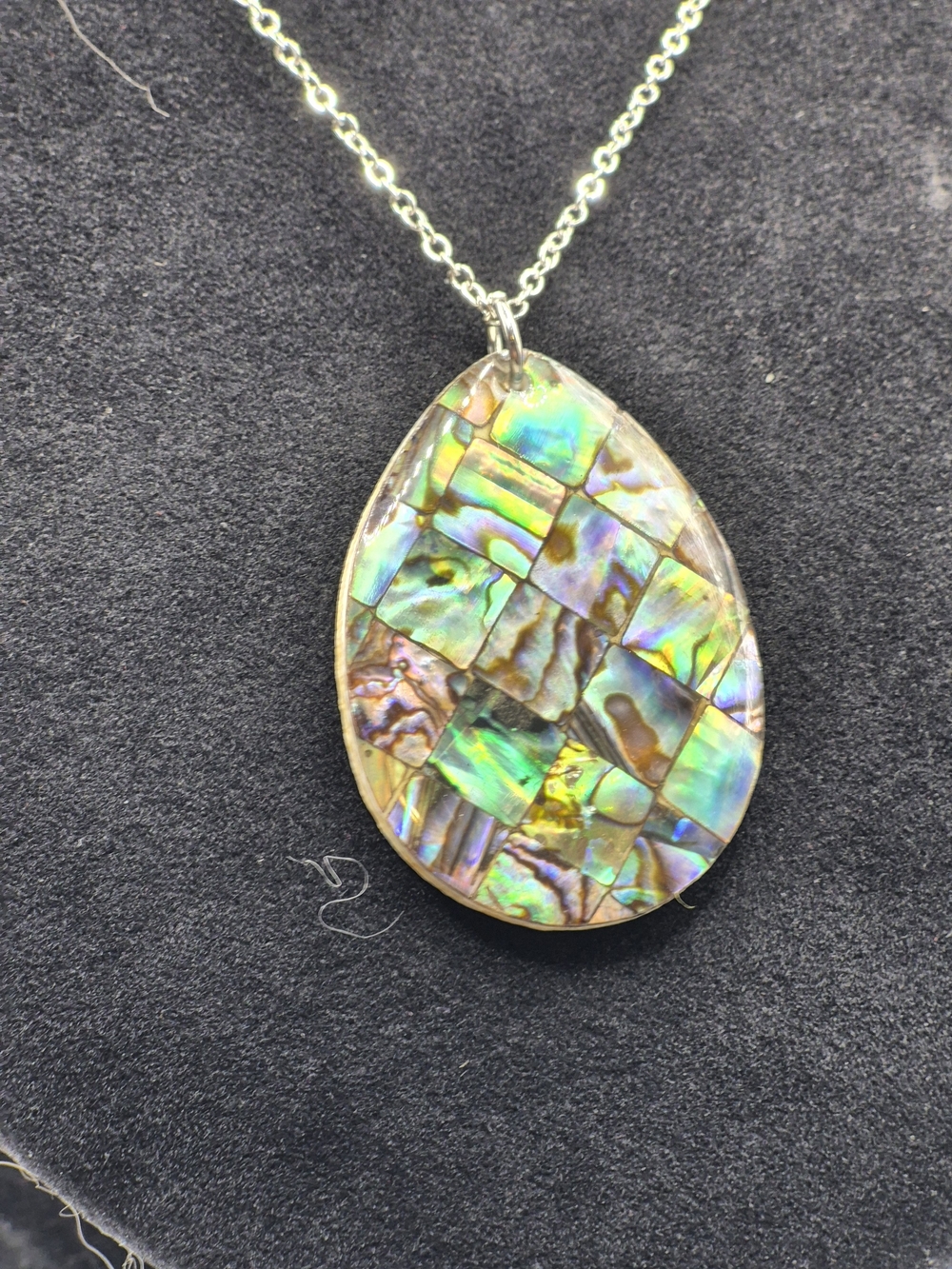 Iridescent Abalone Teardrop Pendant Necklace - Multi Green Blue Purple